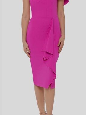 Betsy & Adam Fuchsia One-Shoulder Ruffle Pencil Dress